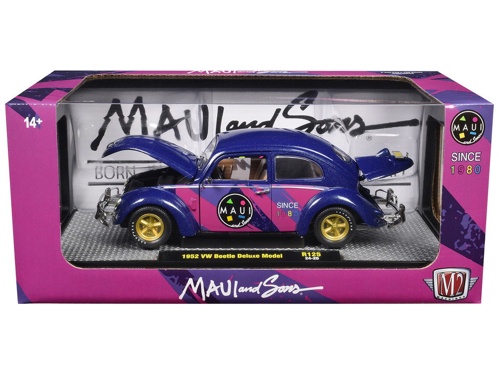 1952 Volkswagen Beetle Deluxe Model "Maui & Sons" Purple Metallic with Graphics Limited Edition to 6650 pieces Worldwide 1/24 Diecast Model Car by M2 Machines-2