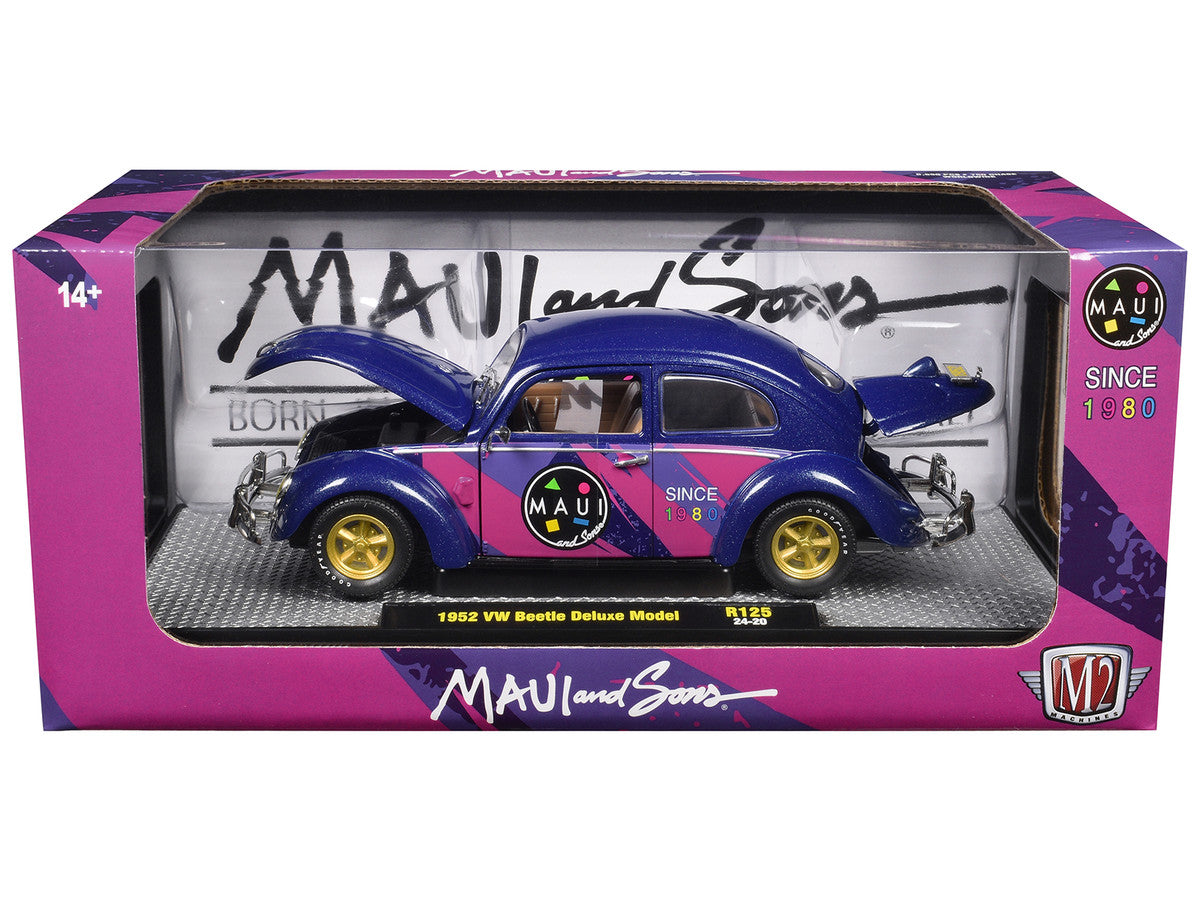1952 Volkswagen Beetle Deluxe Model "Maui & Sons" Purple Metallic with Graphics Limited Edition to 6650 pieces Worldwide 1/24 Diecast Model Car by M2 Machines-2