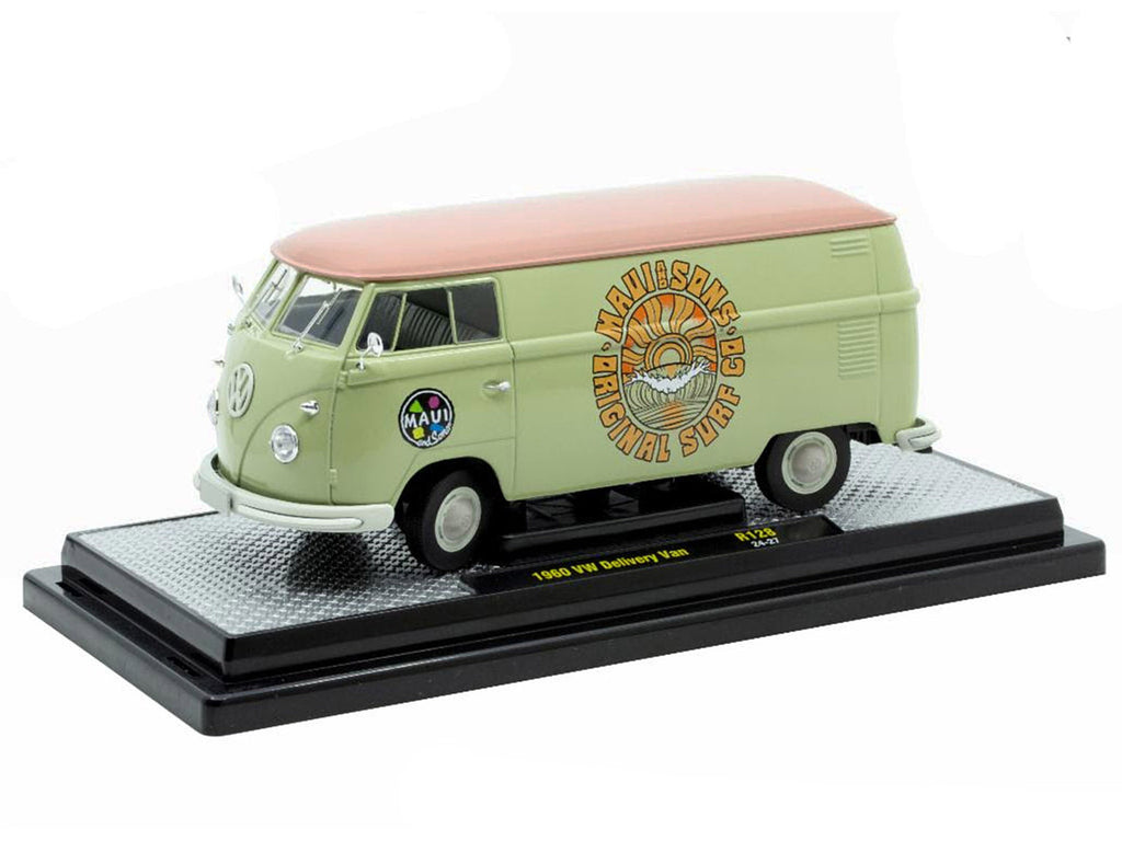 1960 Volkswagen Delivery Van "Maui & Sons" Light Olive Green with Salmon Top Limited Edition to 6650 pieces Worldwide 1/24 Diecast Model Car by M2 Machines-1