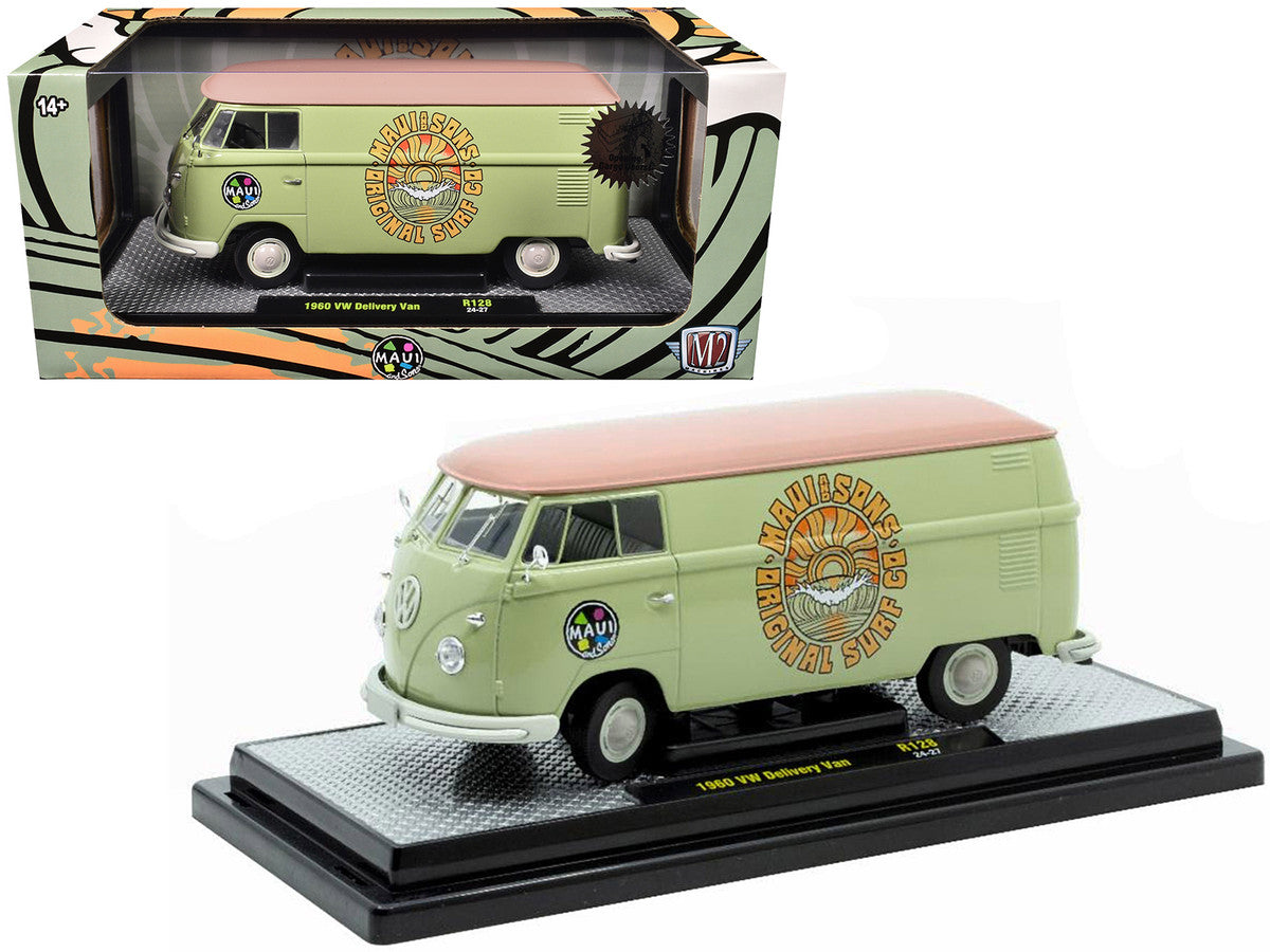 1960 Volkswagen Delivery Van "Maui & Sons" Light Olive Green with Salmon Top Limited Edition to 6650 pieces Worldwide 1/24 Diecast Model Car by M2 Machines-0