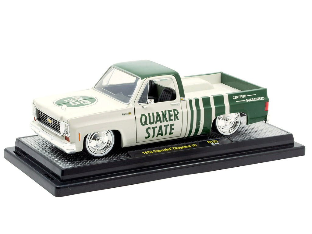 1973 Chevrolet Cheyenne 10 Pickup Truck "Quaker State" Beige and Green Limited Edition to 9600 pieces Worldwide 1/24 Diecast Model Car by M2 Machines-0