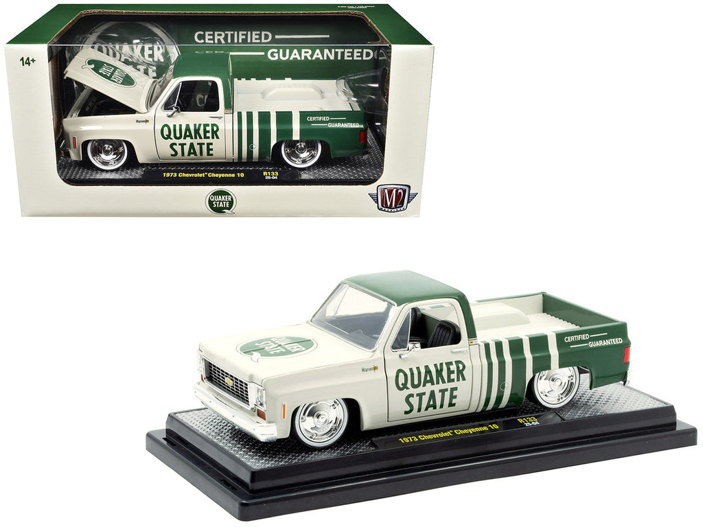 1973 Chevrolet Cheyenne 10 Pickup Truck "Quaker State" Beige and Green Limited Edition to 9600 pieces Worldwide 1/24 Diecast Model Car by M2 Machines-2