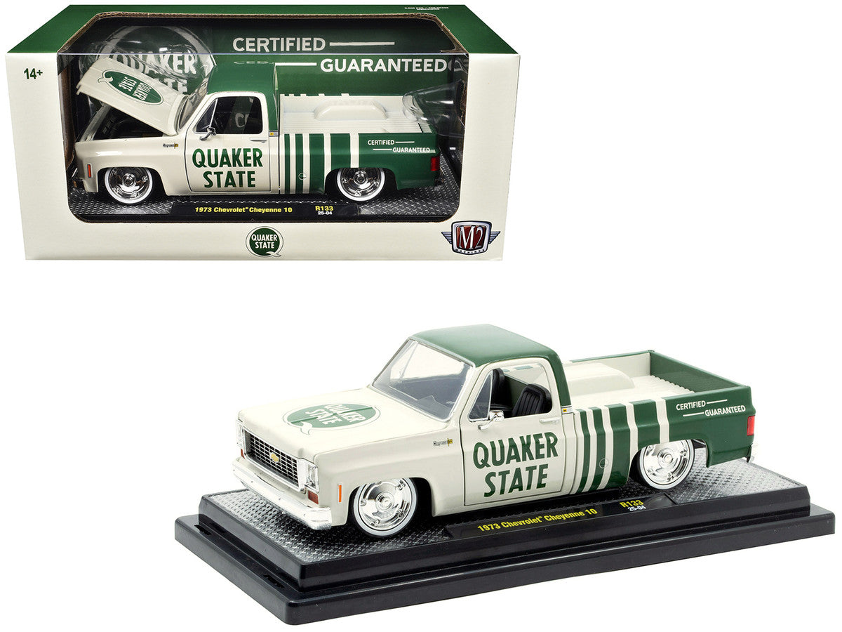 1973 Chevrolet Cheyenne 10 Pickup Truck "Quaker State" Beige and Green Limited Edition to 9600 pieces Worldwide 1/24 Diecast Model Car by M2 Machines-2