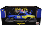 1971 Plymouth Hemi Cuda "VP Racing 50 Years" Blue with Yellow Sides Limited Edition to 8650 pieces Worldwide 1/24 Diecast Model Car by M2 Machines-1