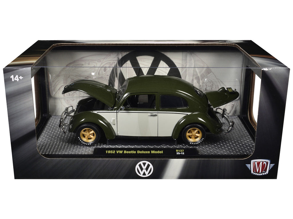 1952 Volkswagen Beetle Deluxe Model Dark Green with Beige Sides Limited Edition to 5250 pieces Worldwide 1/24 Diecast Model Car by M2 Machines-2