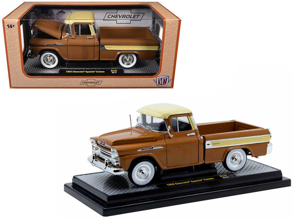 1958 Chevrolet Apache Cameo Pickup Truck Brown with Beige Top Limited Edition to 5250 pieces Worldwide 1/24 Diecast Model Car by M2 Machines-2