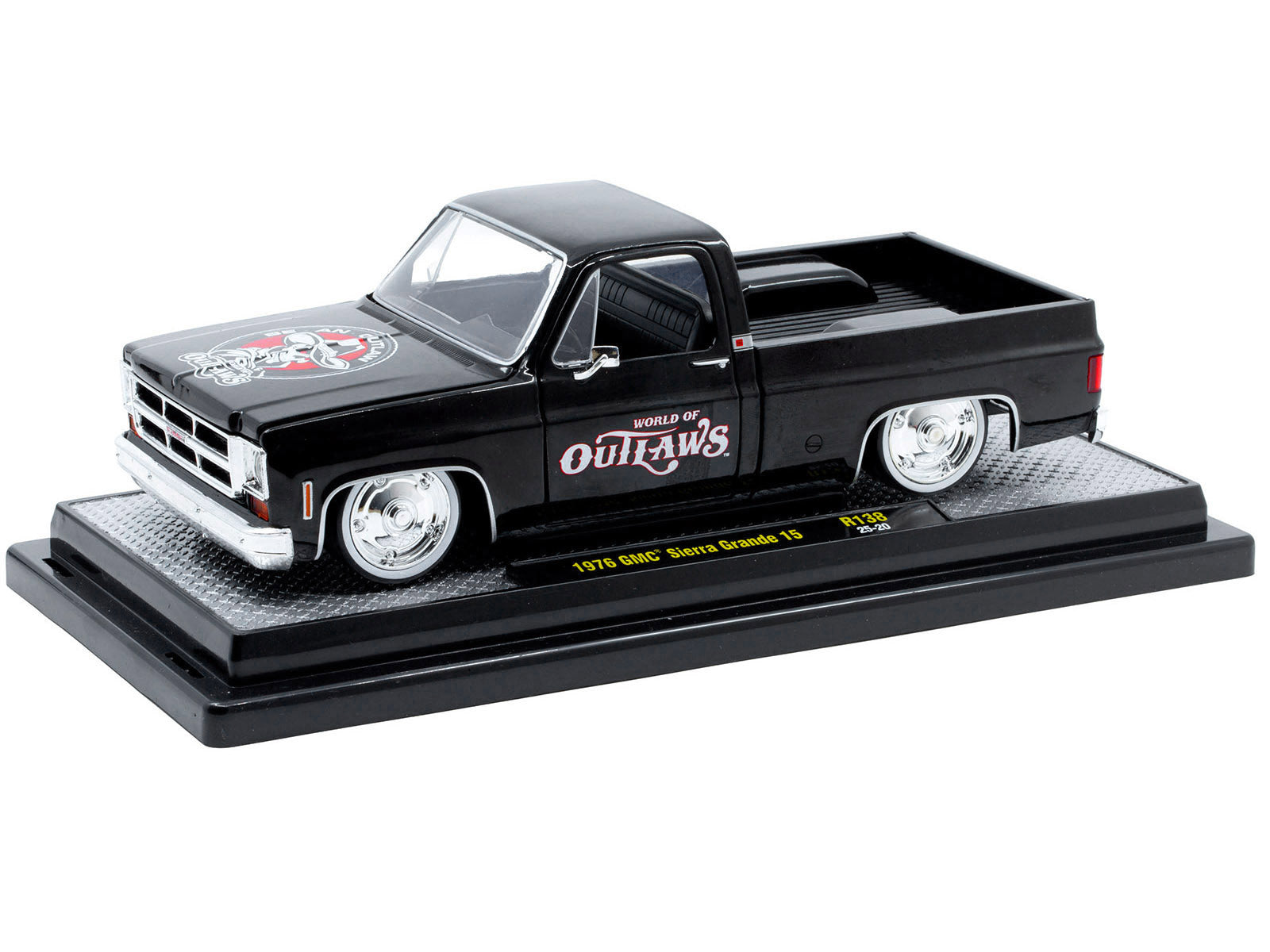 1976 GMC Sierra Grande 15 Pickup Truck "World of Outlaws" Black Limited Edition to 4050 pieces Worldwide 1/24 Diecast Model Car by M2 Machines