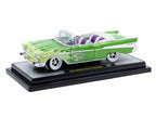 1957 Chevrolet Bel Air Convertible Green Metallic with Flame Graphics and Purple and White Interior Limited Edition to 4050 pieces Worldwide 1/24 Diecast Model Car by M2 Machines-0