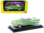 1957 Chevrolet Bel Air Convertible Green Metallic with Flame Graphics and Purple and White Interior Limited Edition to 4050 pieces Worldwide 1/24 Diecast Model Car by M2 Machines-2