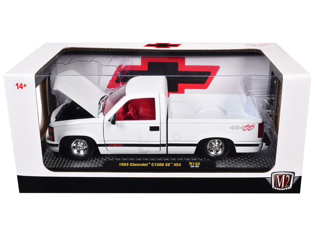 1993 Chevrolet C1500 SS 454 Pickup Truck White with Red Interior Limited Edition to 9600 pieces Worldwide 1/24 Diecast Model Car by M2 Machines-1