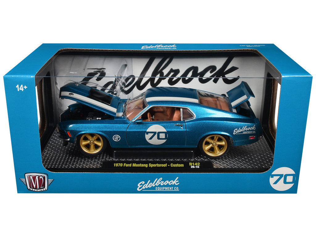 1970 Ford Mustang Sportsroof #70 Blue Metallic with White Stripes Limited Edition to 4050 pieces Worldwide 1/24 Diecast Model Car by M2 Machines-2