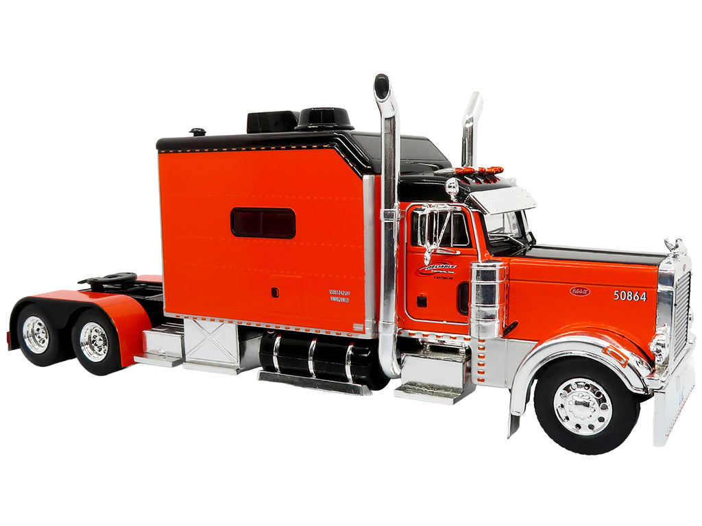 Peterbilt 379 Tractor with Enclosed Car Carrier Trailer "Reliable Carriers" Orange and Black "Heavy Haul Truck Collection" 1/43 Diecast Model by Iconic Replicas