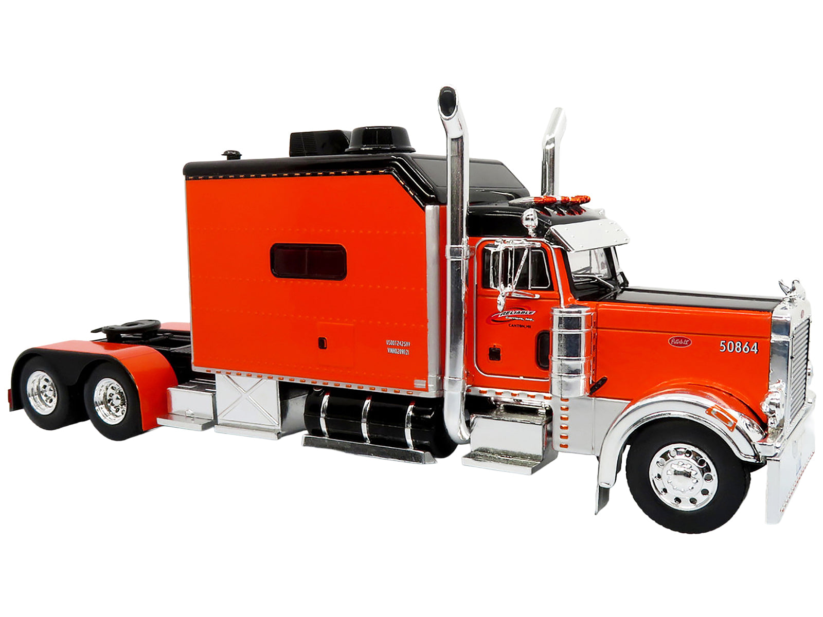 Peterbilt 379 Tractor with Enclosed Car Carrier Trailer "Reliable Carriers" Orange and Black "Heavy Haul Truck Collection" 1/43 Diecast Model by Iconic Replicas