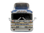 GM PD-4501 Scenicruiser Coach Bus "Greyhound Bus Lines - 50th Anniversary" Raw Metal with Blue and White Top and Gold Stripes "The Bus & Motorcoach Collection" 1/43 Plastic Model by Iconic Replicas-2