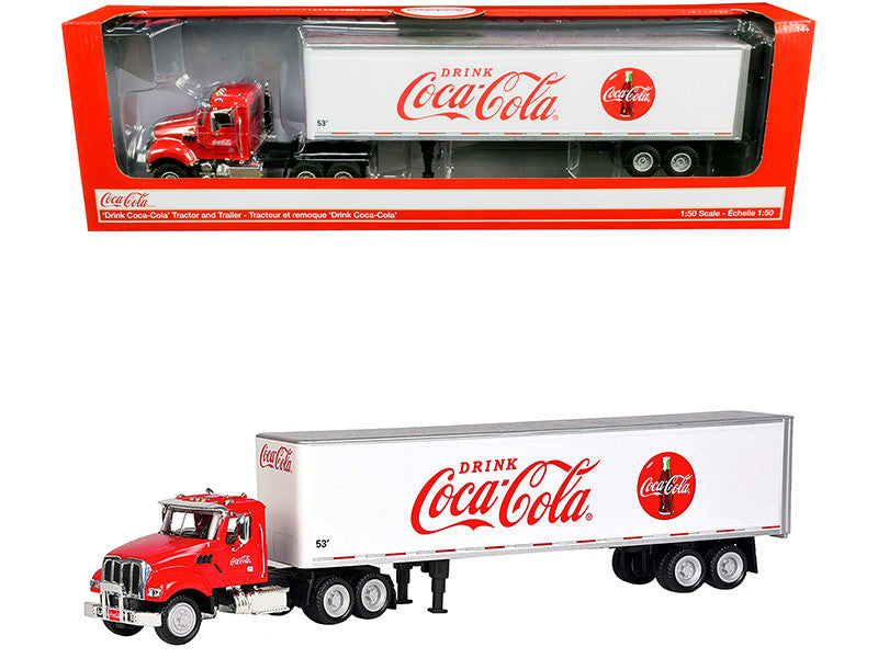 Truck Tractor with 53' Trailer "Drink Coca-Cola" Red and White 1/50 Diecast Model by Motorcity Classics-0