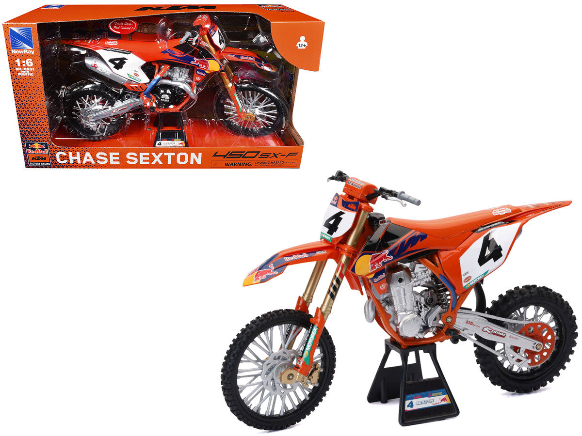 KTM 450 SX-F #4 Chase Sexton "Red Bull KTM Factory Racing" Supercross 1/6 Diecast Model by New Ray-0