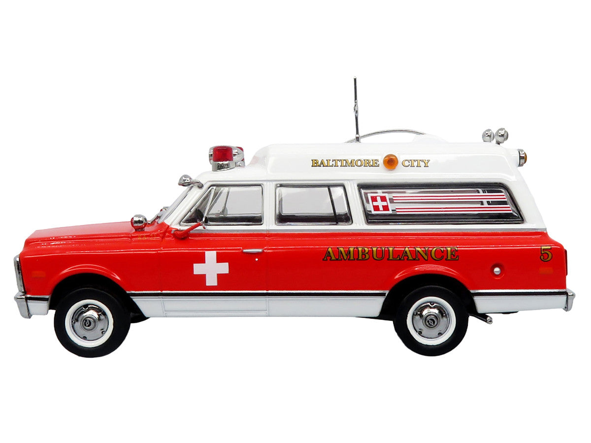 1969 Chevrolet C-10 Ambulance "Baltimore City Fire Department" White and Red "5 Alarm" Series Limited Edition 1/50 Diecast Model by Iconic Replicas-0