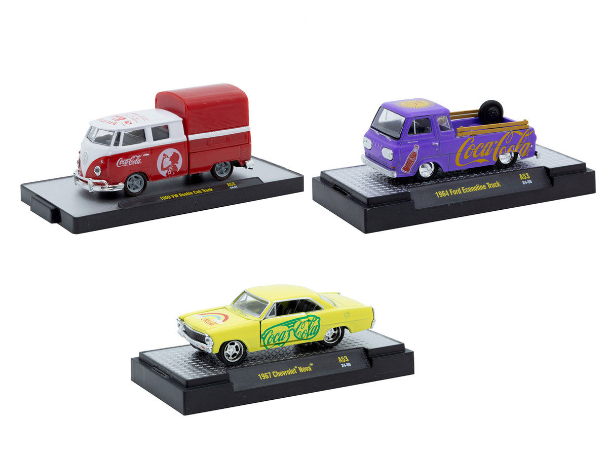 "Coca-Cola" Set of 3 pieces Release 53 Limited Edition to 10000 pieces Worldwide 1/64 Diecast Model Cars by M2 Machines-1