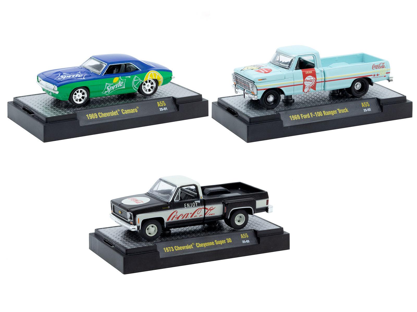 "Sodas" Set of 3 pieces Release 55 Limited Edition to 10000 pieces Worldwide 1/64 Diecast Model Cars by M2 Machines