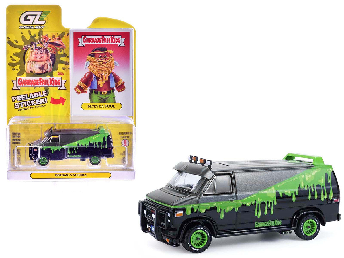 1983 GMC Vandura Van Gray Metallic and Black with Green Slime Graphics "Petey Da Fool" "Garbage Pail Kids" Series 8 1/64 Diecast Model Car by Greenlight-4