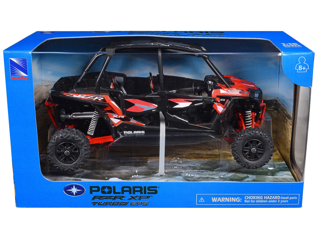 Polaris RZR XP 4 Turbo EPS Sport UTV Spectra Orange with Graphics and Black Top 1/18 Diecast Model by New Ray-1
