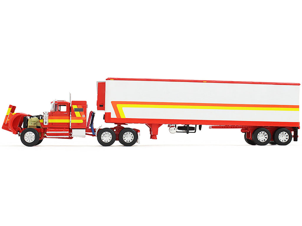 White Western Star 4900 with 36" Vintage Flat Top Sleeper and Wilson 40' Vintage Refridgerated Trailer Red and White with Stripes 1/64 Diecast Model by DCP/First Gear-1