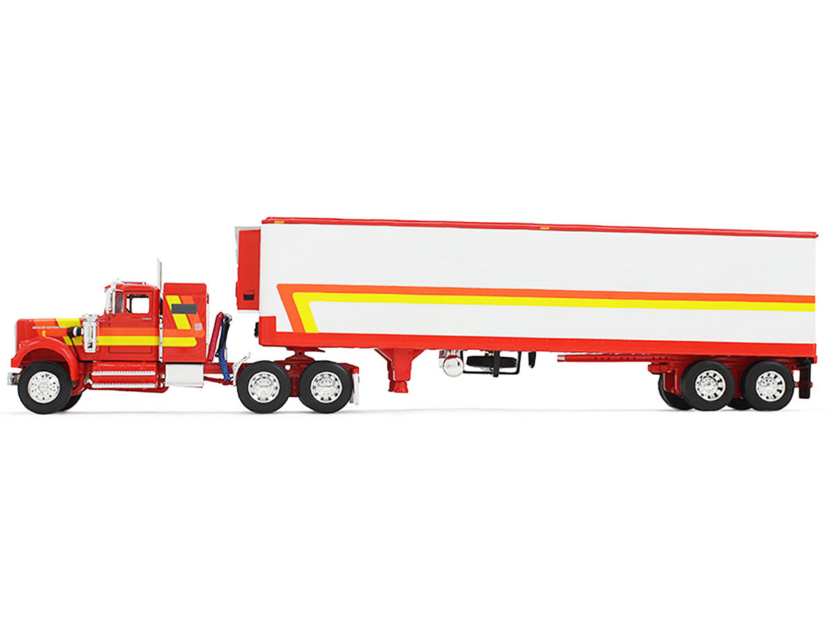 White Western Star 4900 with 36" Vintage Flat Top Sleeper and Wilson 40' Vintage Refridgerated Trailer Red and White with Stripes 1/64 Diecast Model by DCP/First Gear-0