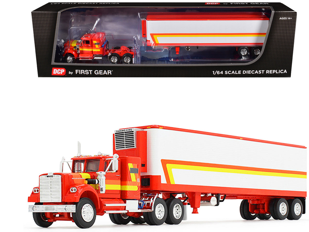 White Western Star 4900 with 36" Vintage Flat Top Sleeper and Wilson 40' Vintage Refridgerated Trailer Red and White with Stripes 1/64 Diecast Model by DCP/First Gear-3