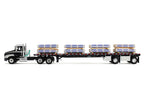 Mack Pinnacle Day Cab with Minimizer Parts & 53' Wilson Roadbrute Flatbed Trailer with "Carlisle Roofing" Loaded Pallets Black with Silver Top and Stripes 1/64 Diecast Model by DCP/First Gear-0