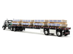 Mack Pinnacle Day Cab with Minimizer Parts & 53' Wilson Roadbrute Flatbed Trailer with "Carlisle Roofing" Loaded Pallets Black with Silver Top and Stripes 1/64 Diecast Model by DCP/First Gear-1
