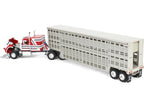 Mack Super-Liner with 60" Flat Top Sleeper and 45' Wilson Vintage Livestock Trailer Red with White and Gray Stripes 1/64 Diecast Model by DCP/First Gear-1