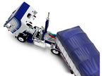 Peterbilt 352 COE 110" Sleeper and 53’ Wilson Roadbrute Flatbed Trailer with Covered Wagon White with Blue Stripes 1/64 Diecast Model by DCP/First Gear-2