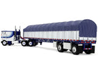 Peterbilt 352 COE 110" Sleeper and 53’ Wilson Roadbrute Flatbed Trailer with Covered Wagon White with Blue Stripes 1/64 Diecast Model by DCP/First Gear-1