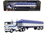 Peterbilt 352 COE 110" Sleeper and 53’ Wilson Roadbrute Flatbed Trailer with Covered Wagon White with Blue Stripes 1/64 Diecast Model by DCP/First Gear-3