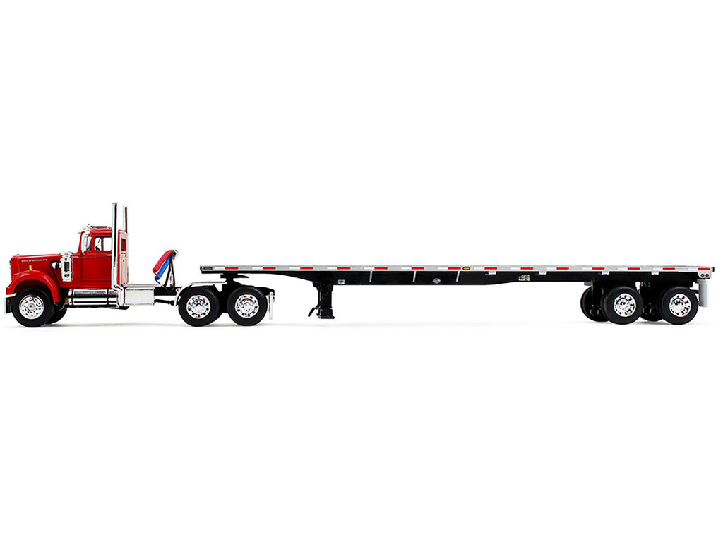 White Western Star 4900 Day Cab with 48’ Utility Flatbed Trailer Viper Red 1/64 Diecast Model by DCP/First Gear-0