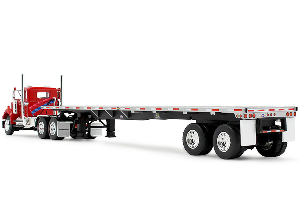 White Western Star 4900 Day Cab with 48’ Utility Flatbed Trailer Viper Red 1/64 Diecast Model by DCP/First Gear-1