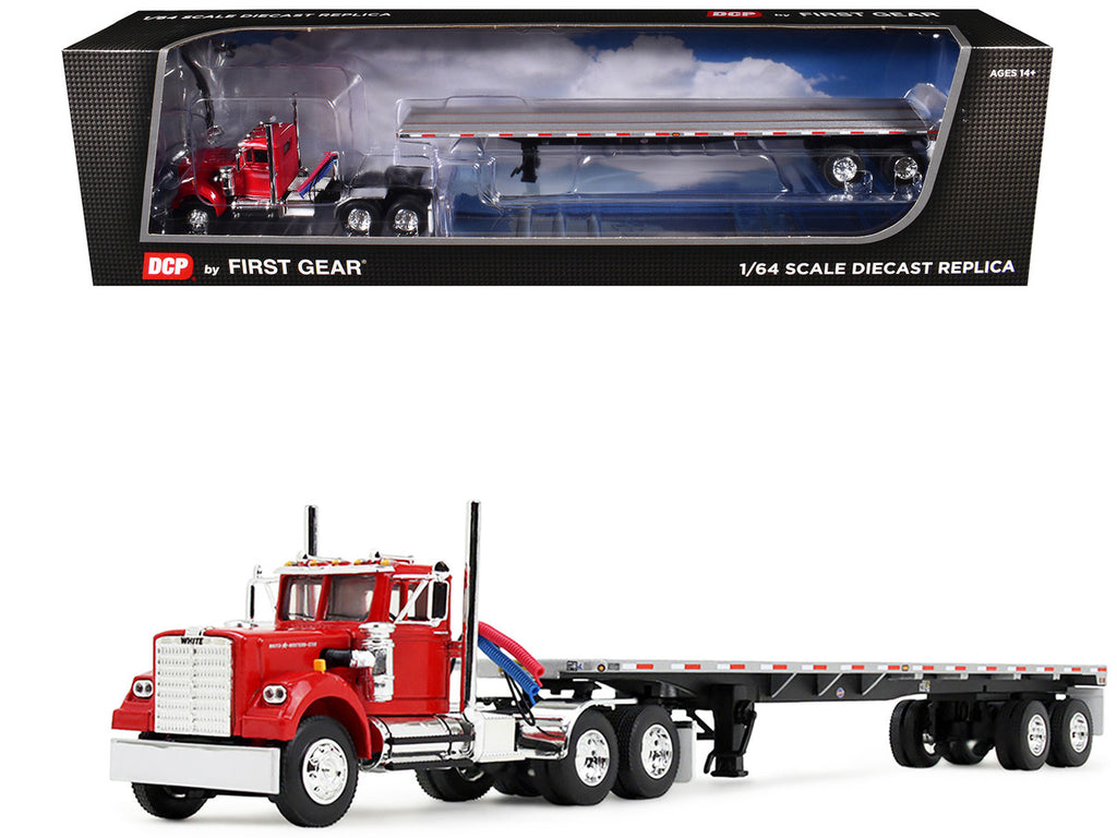 White Western Star 4900 Day Cab with 48’ Utility Flatbed Trailer Viper Red 1/64 Diecast Model by DCP/First Gear-2