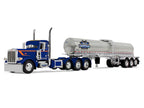 Peterbilt 389 Tri-Axle Day Cab and Walker Food Grade Tank Trailer "Finnesgard Trucking" Blue with Orange Stripes 1/64 Diecast Model by DCP/First Gear-0