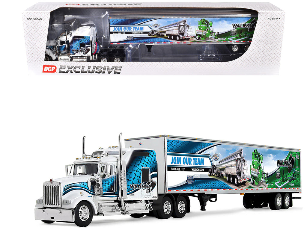 Kenworth W900L with 86" Studio Sleeper and 53' Utility Trailer with Skirts "Walinga" White with Blue Graphics 1/64 Diecast Model by DCP/First Gear-2