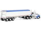 Kenworth W990 Day Cab and Lode King Distinction Hopper Trailer White and Blue 1/64 Diecast Model by DCP/First Gear-2