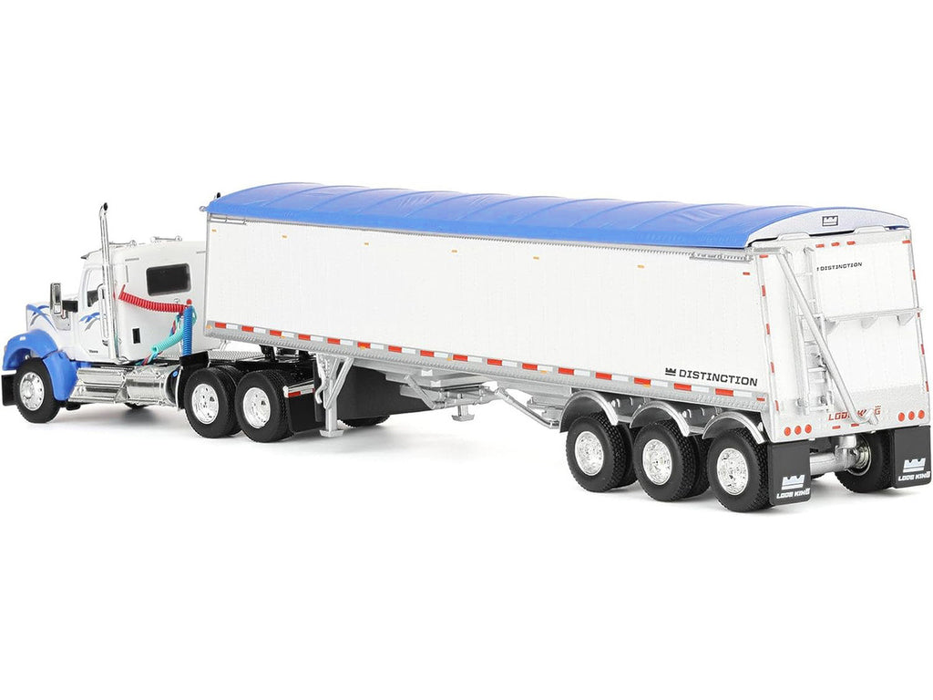 Kenworth W990 Day Cab and Lode King Distinction Hopper Trailer White and Blue 1/64 Diecast Model by DCP/First Gear-3