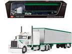Peterbilt 389 with 63" Mid-Roof Sleeper and 53' Utility Trailer White with Green Stripes 1/64 Diecast Model by DCP/First Gear-0