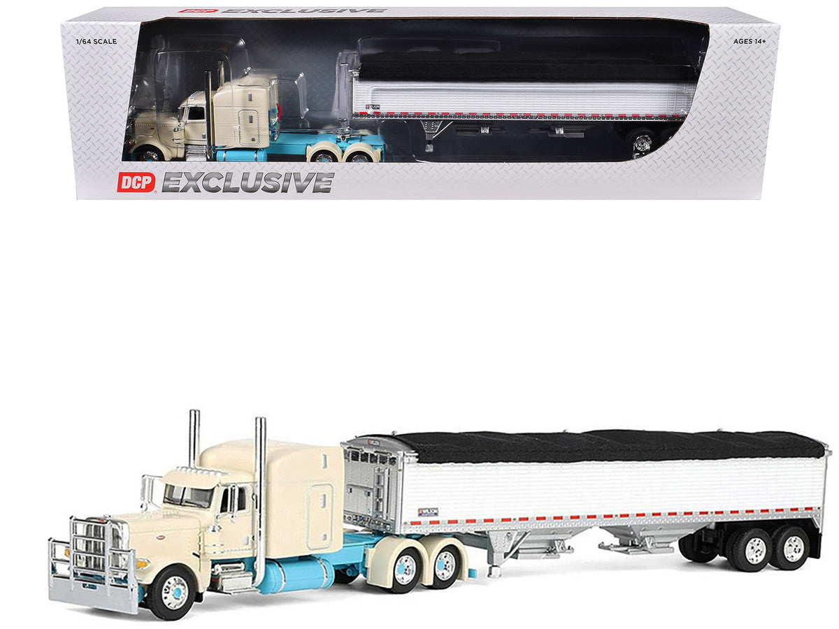 Peterbilt 389 with 63" Mid-Roof Sleeper and 43' Wilson Pacesetter High Sided Grain Trailer "Capitola Trucking" Cream 1/64 Diecast Model by DCP/First Gear-4