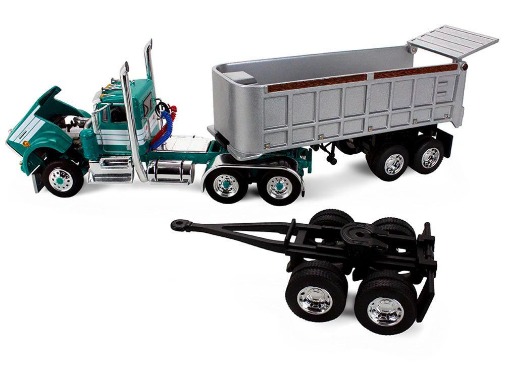Kenworth W900A Day Cab with 22' Dual End Dump Trailers Turquoise with White Stripes 1/64 Diecast Model by DCP/First Gear-2