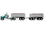 Kenworth W900A Day Cab with 22' Dual End Dump Trailers Turquoise with White Stripes 1/64 Diecast Model by DCP/First Gear-0