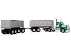 Kenworth W900A Day Cab with 22' Dual End Dump Trailers Turquoise with White Stripes 1/64 Diecast Model by DCP/First Gear-1