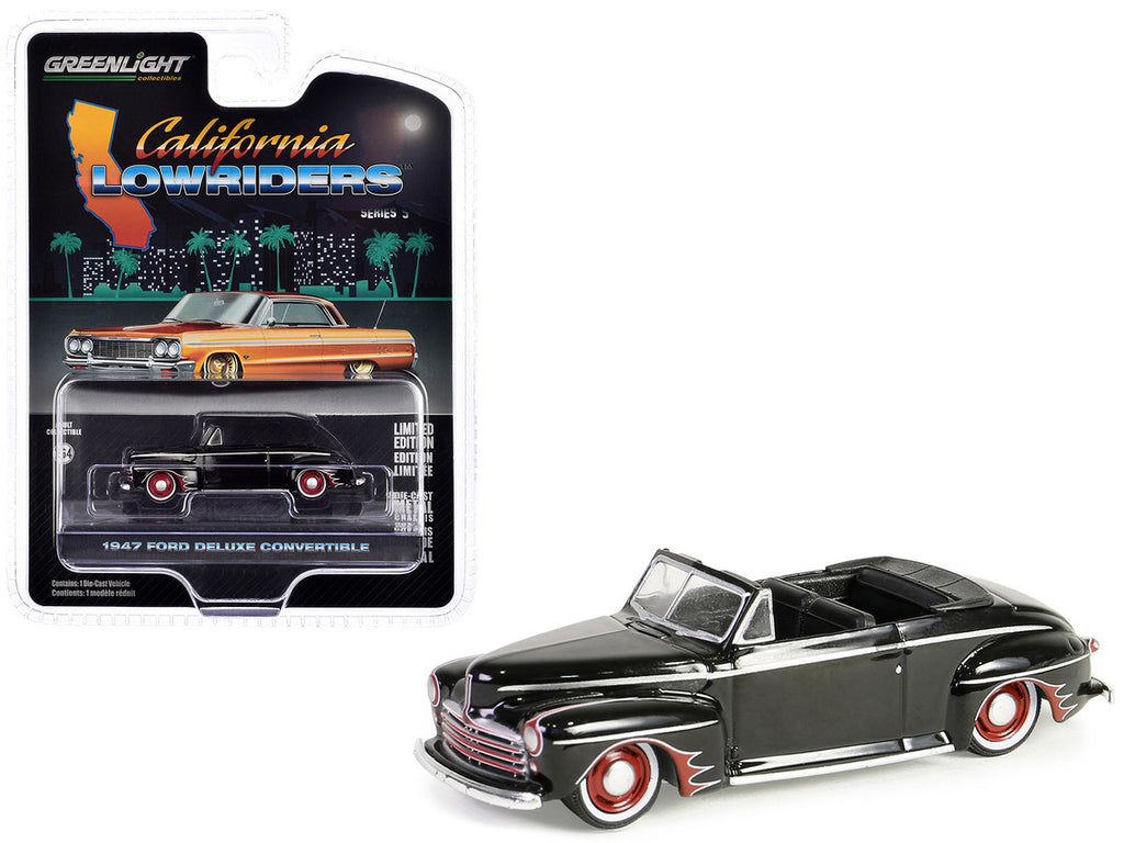 1947 Ford Deluxe Convertible Lowrider Black wit h Red Graphics "California Lowriders" Series 5 1/64 Diecast Model Car by Greenlight-2