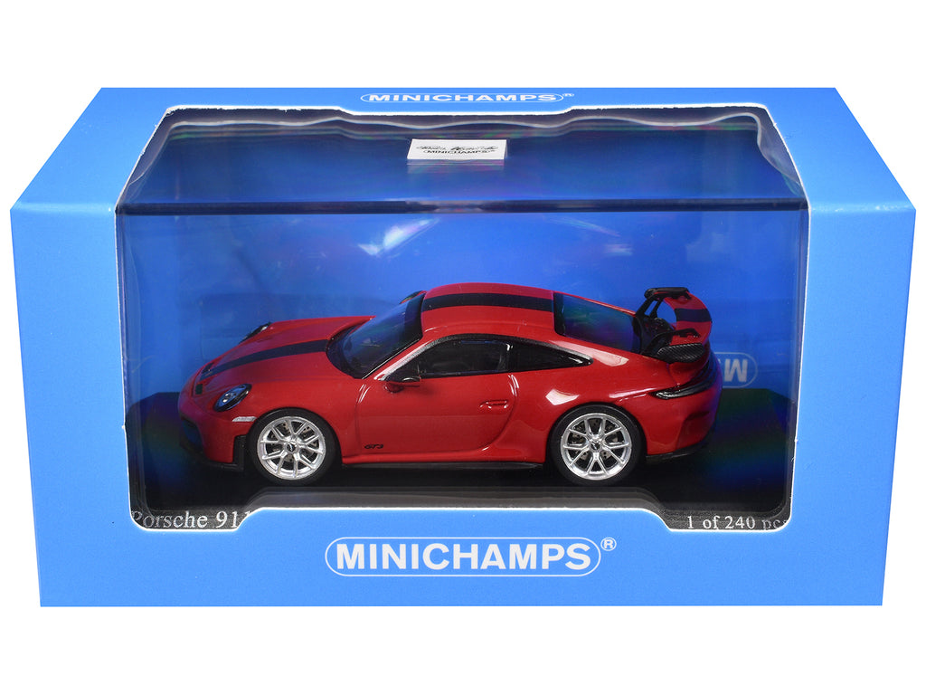 2025 Porsche 911 (992.2) GT3 Weissach Package Red with Carbon Stripe Limited Edition to 240 pieces Worldwide 1/64 Diecast Model Car by Minichamps
