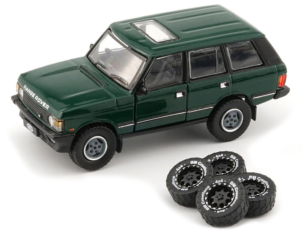 Land Rover Range Rover Classic LSE RHD (Right Hand Drive) Green with Sunroof with Extra Wheels 1/64 Diecast Model Car by BM Creations-1