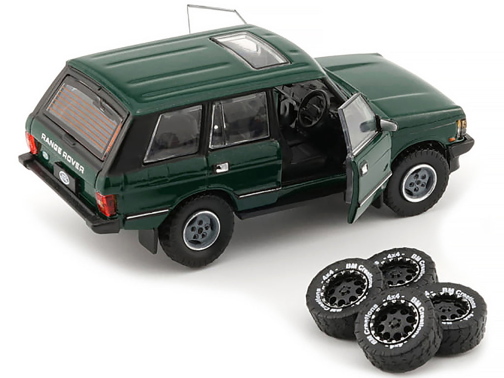 Land Rover Range Rover Classic LSE RHD (Right Hand Drive) Green with Sunroof with Extra Wheels 1/64 Diecast Model Car by BM Creations-2